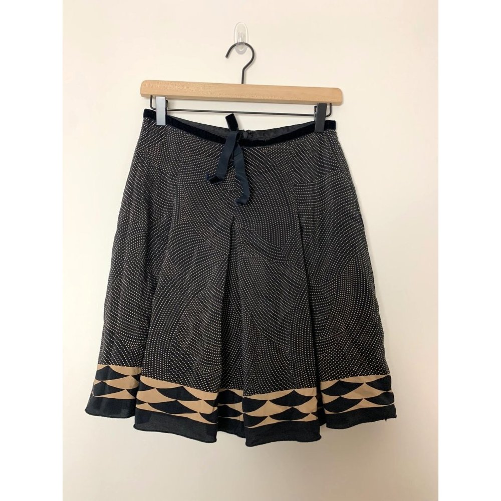 Anna Sui Silk Front Tie Print Pleated Skirt